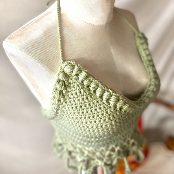 CROCHETED LIGHT GREEN FESTIVAL OR SWIM TOP - Picture 7 of 13